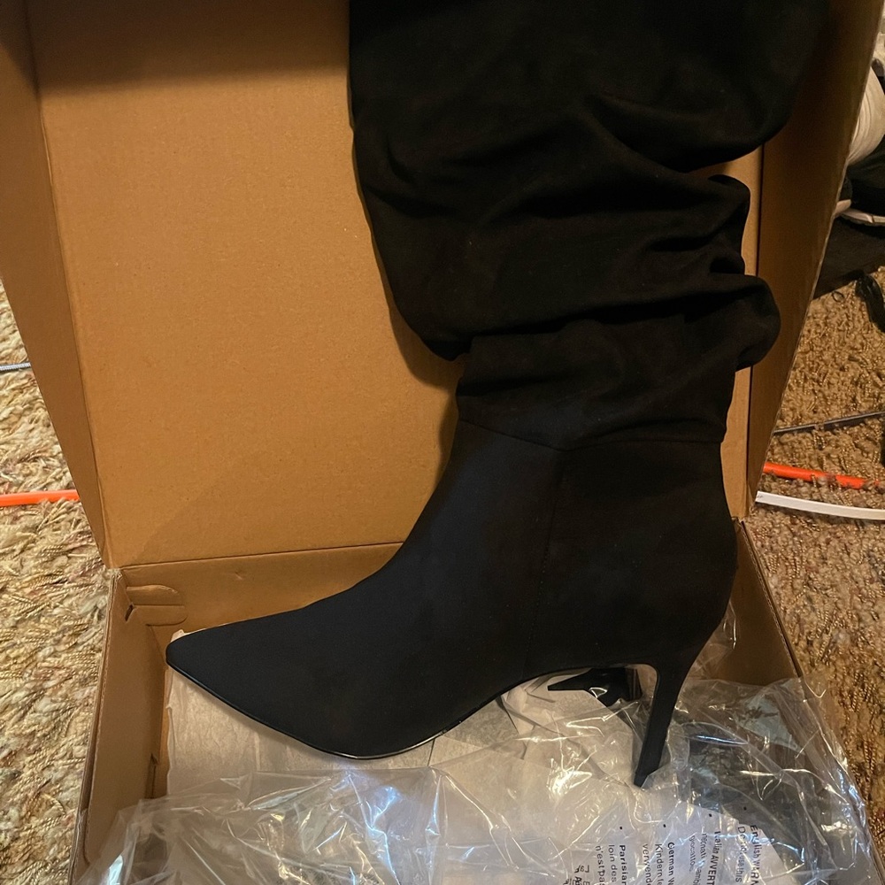 JustFab Black Heeled Boots with Elegant Pointed Toe